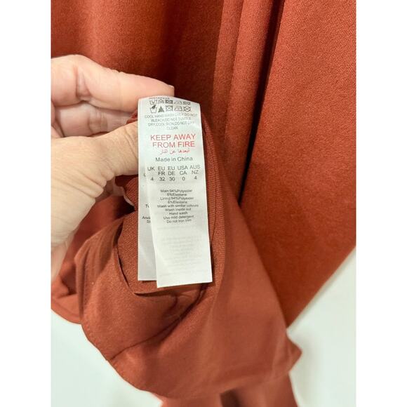 NWT PLT Label Double Layer Slinky Asymmetric Plunge Maxi Dress Rust Brown Size 0 - Picture 5 of 6